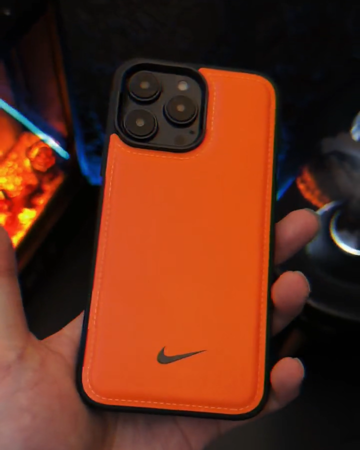 耐克橙色皮質磨砂手機殼